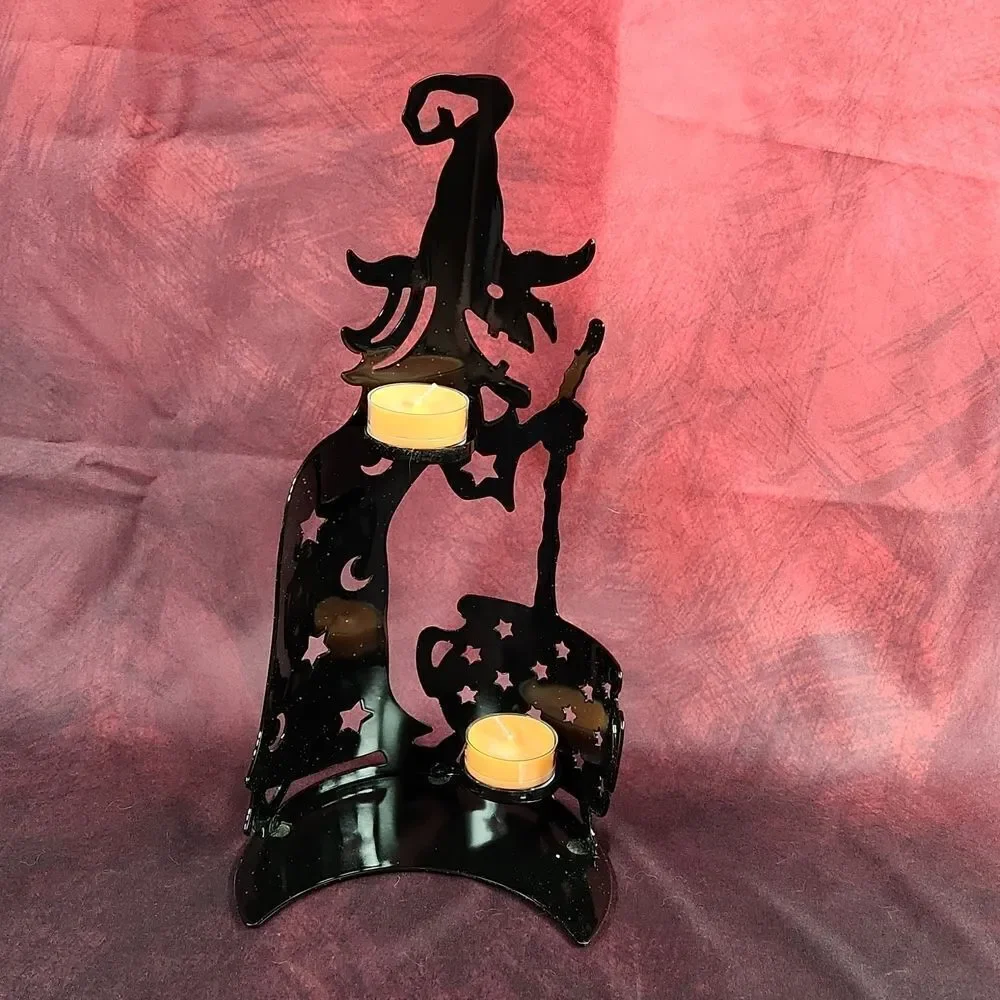 🩵Partylite Black Shimmery Wilemina Witch Tealight Candle Holder